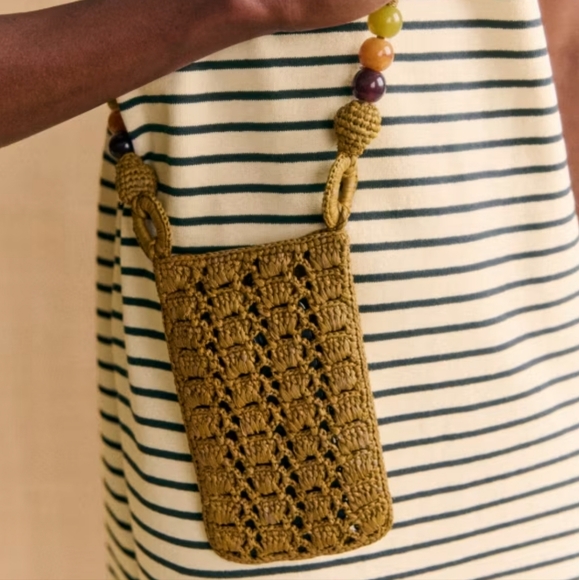Sezane Olive Tasha Pouch Raffia Crossbody With Resin Beads, VGUC, French Chic - Picture 1 of 5